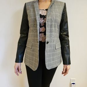 DKNY plaid faux leather sleeves jacket
